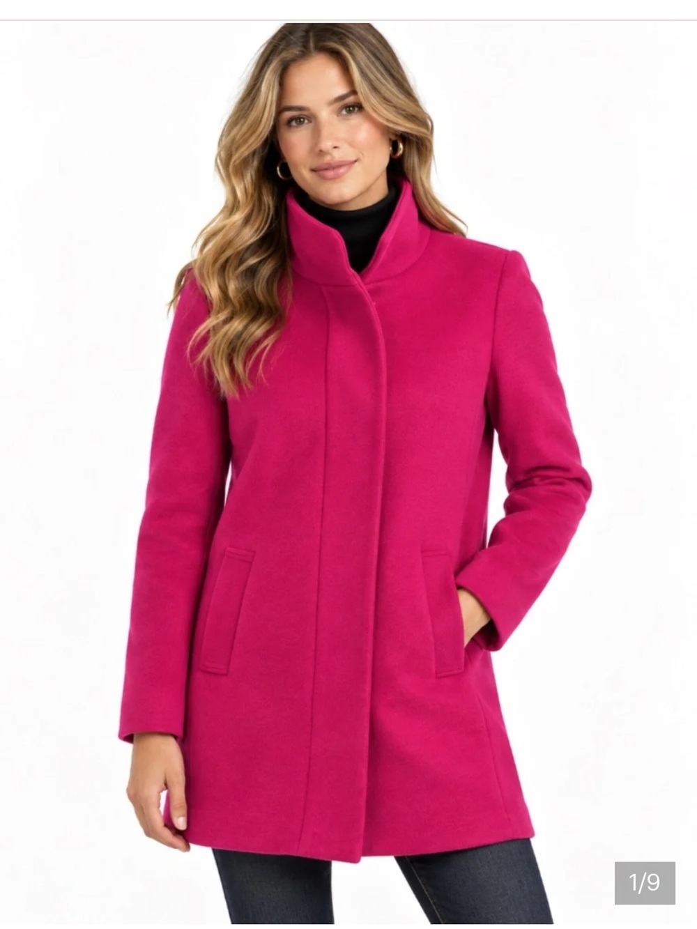 J. Crew Women's Hot Pink Stand-Collar Wool-Blend Pea Coat Size 2